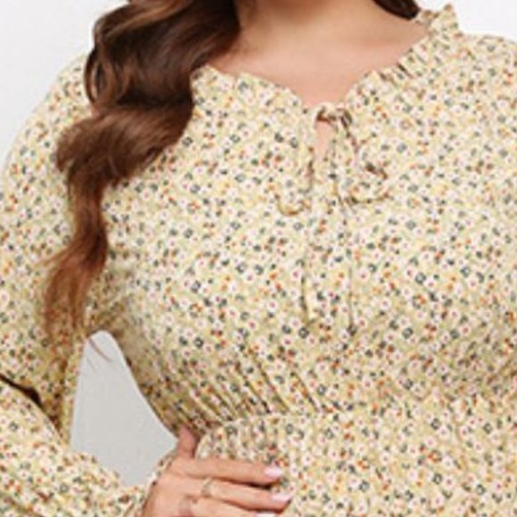 Floral Frill Trim Flounce Sleeve Plunge Maxi Dress main image 0